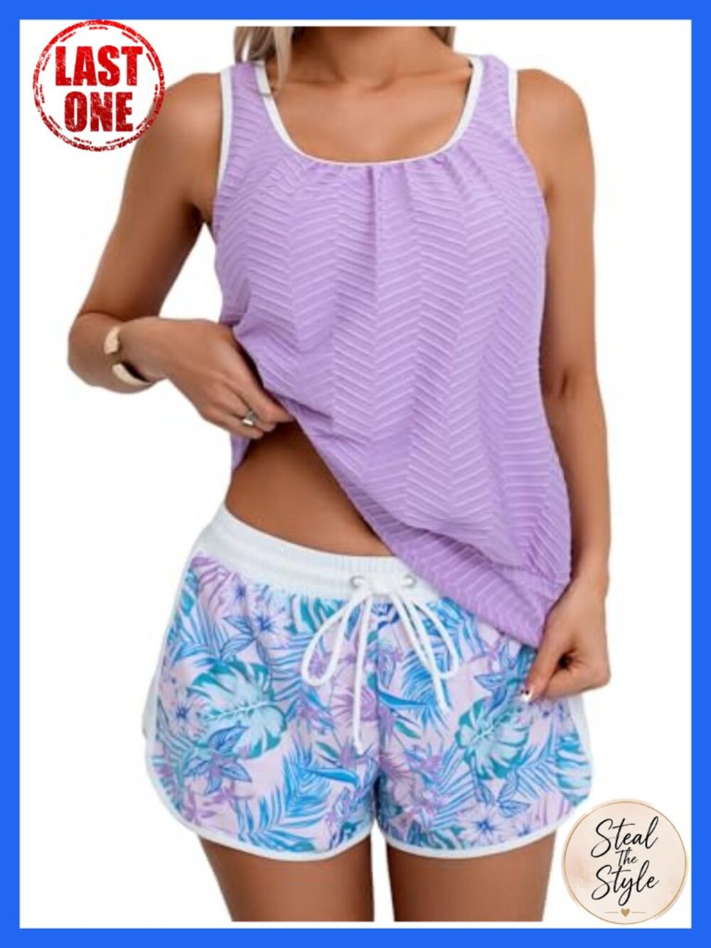 Women's Tankini Swimset with Boy Shorts Blouson Top Tummy Control
